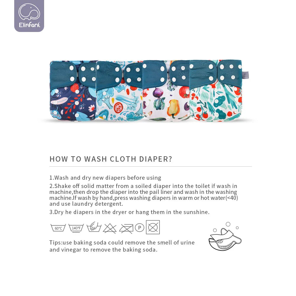 Elinfant: Cloth Diapers with Inserts 8pcs, One Size fits all