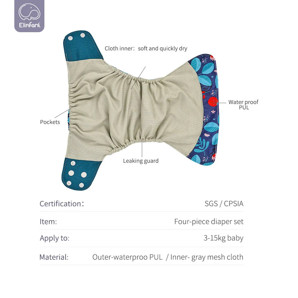 Elinfant: Cloth Diapers with Inserts 8pcs, One Size fits all
