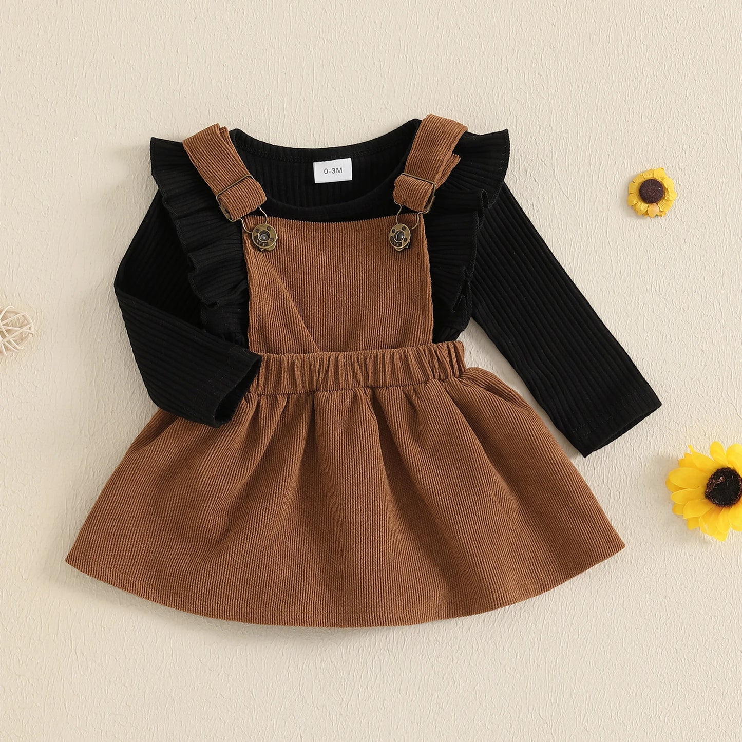 Fall Ruffled Long Sleeve Romper with Corduroy Dress