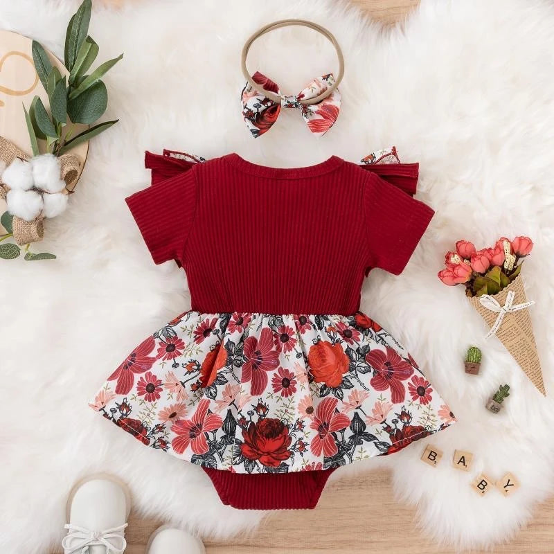 Summer Floral Baby Girl Dress With Bowknot