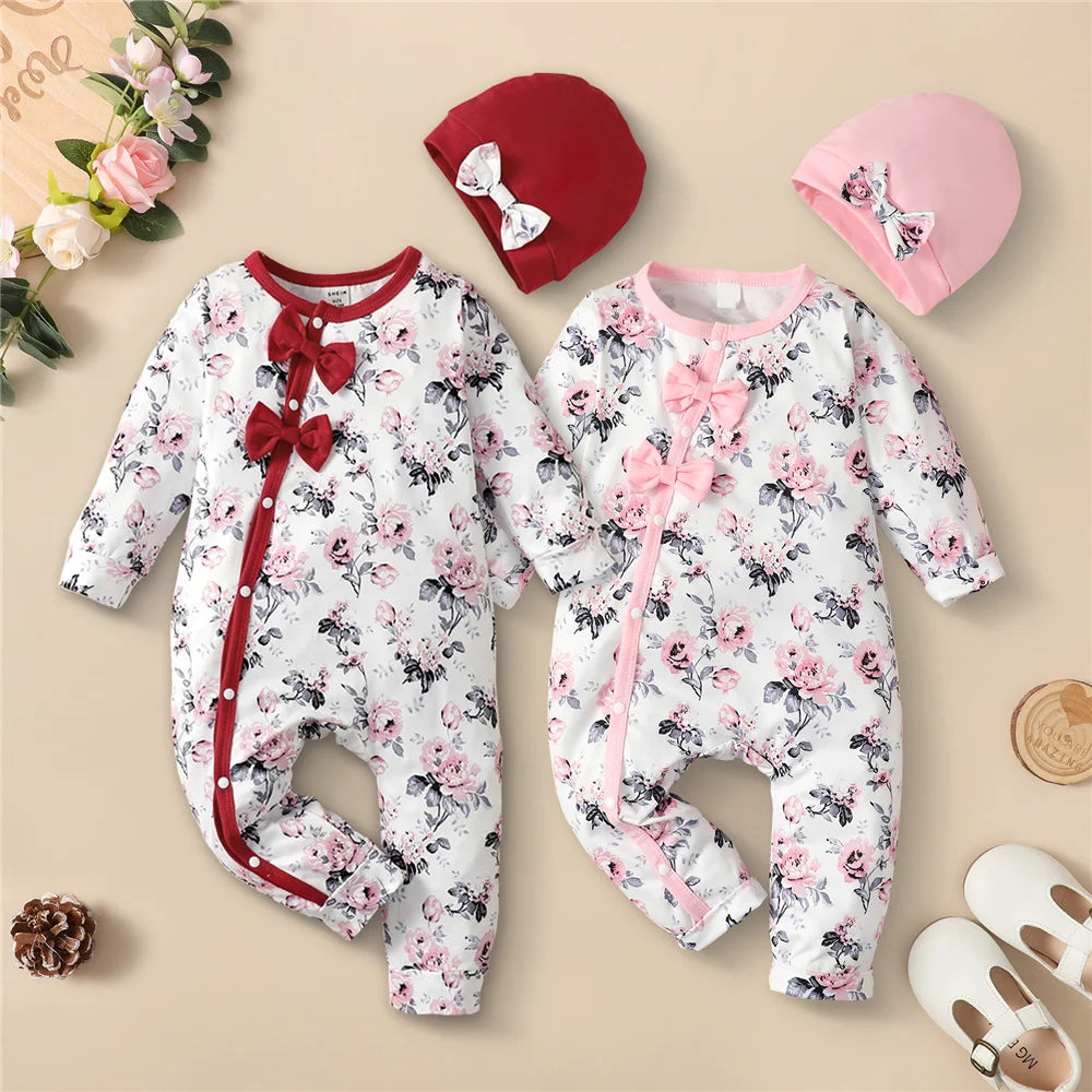 Baby Flower Spring Jumpsuit with Hat