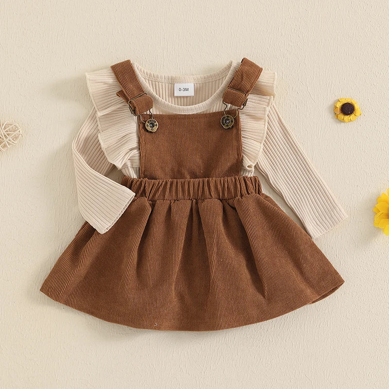 Fall Ruffled Long Sleeve Romper with Corduroy Dress