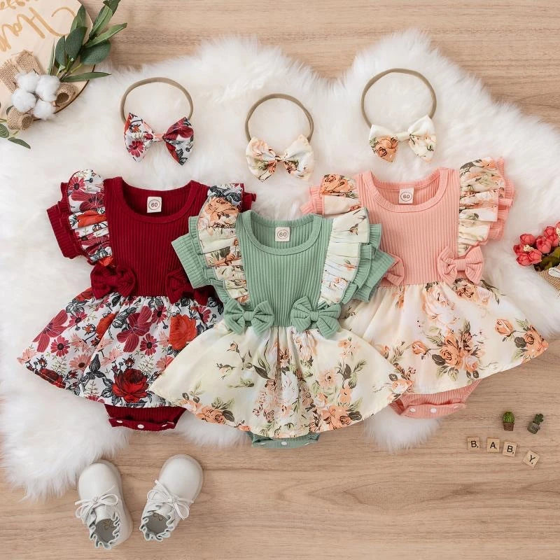 Summer Floral Baby Girl Dress With Bowknot