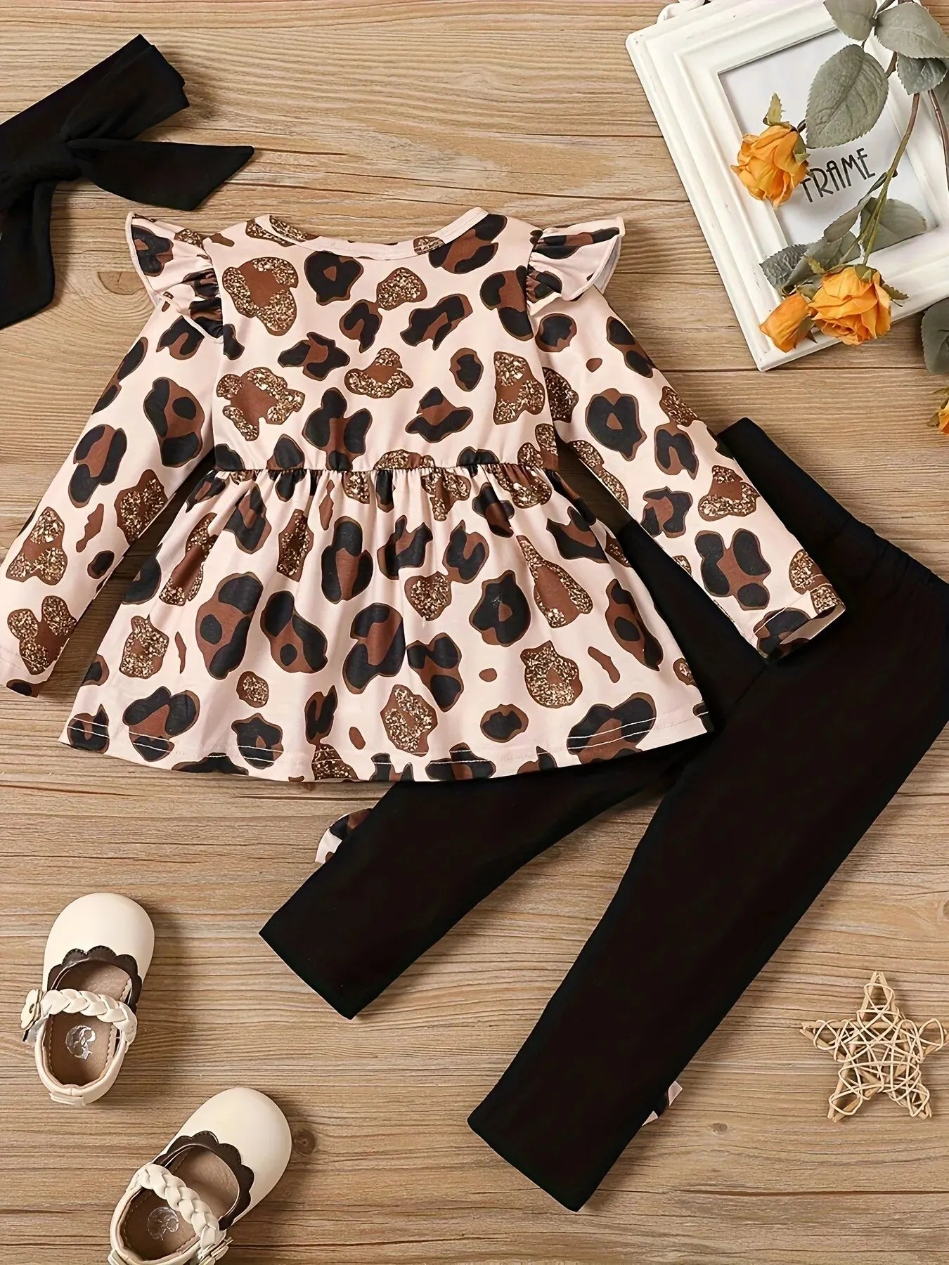 3 Piece Baby Girl Leopard Print and Black Bow