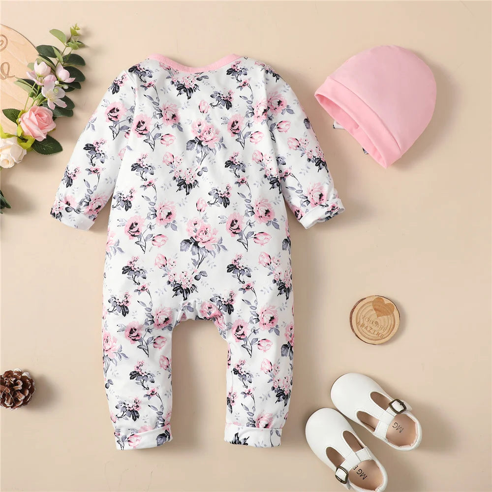 Baby Flower Spring Jumpsuit with Hat