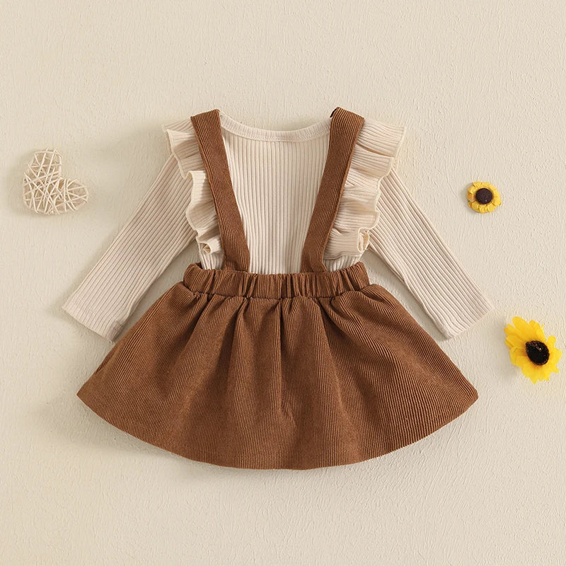Fall Ruffled Long Sleeve Romper with Corduroy Dress