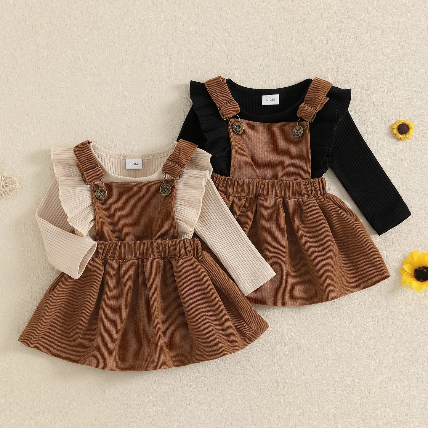 Fall Ruffled Long Sleeve Romper with Corduroy Dress
