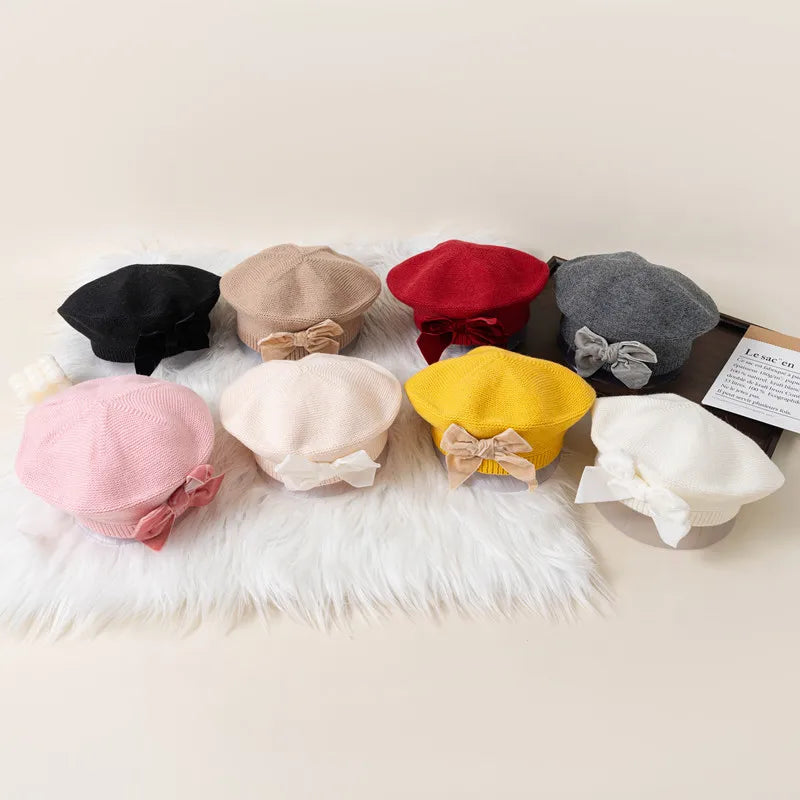 Autumn Winter Bowknot Knitted Beret