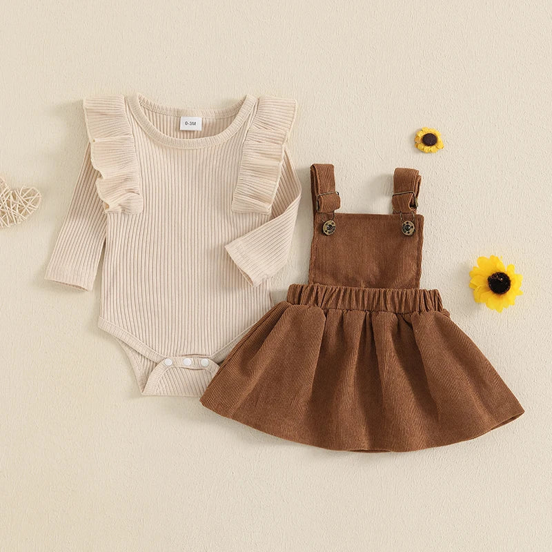Fall Ruffled Long Sleeve Romper with Corduroy Dress