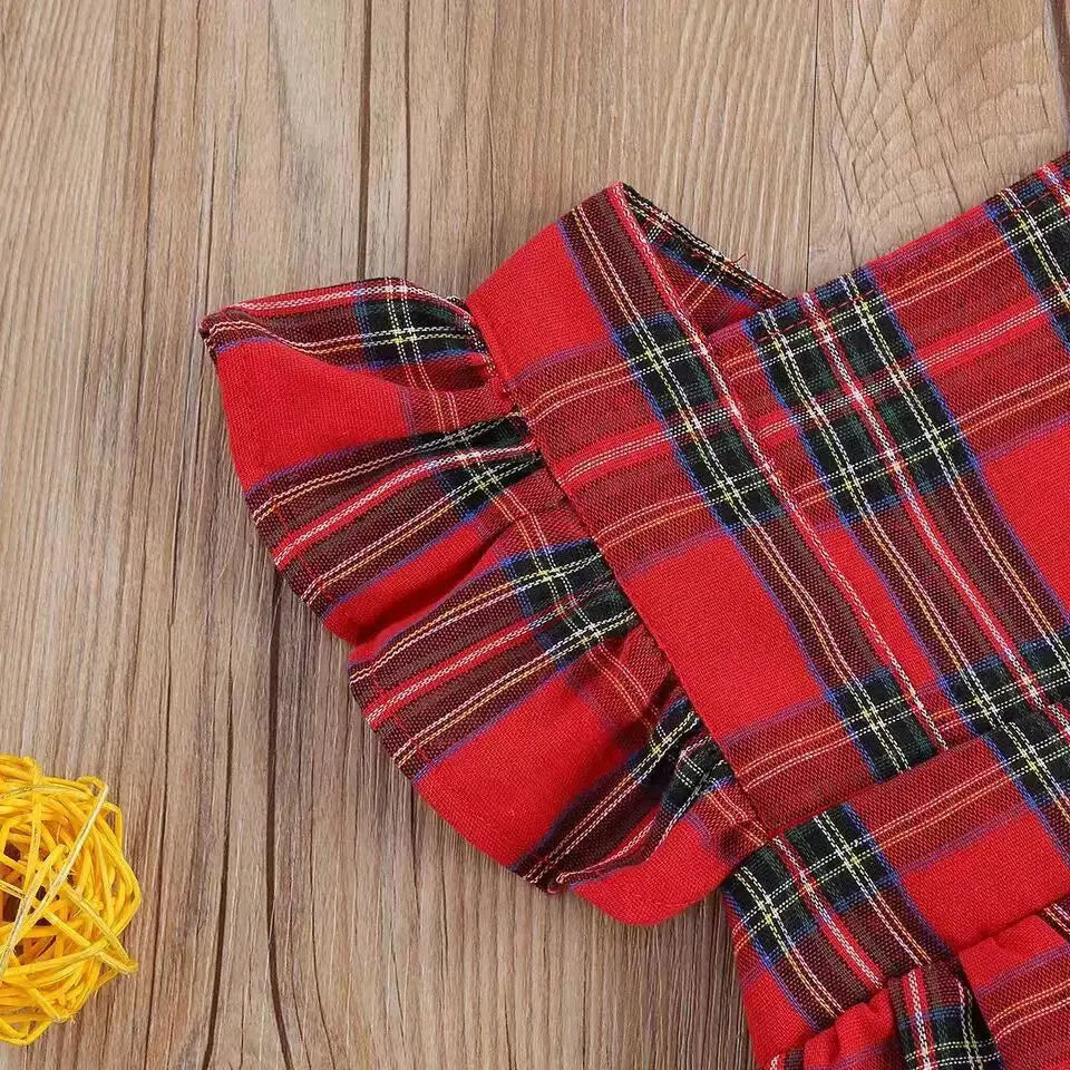 Christmas Baby Girl Christmas Romper Plaid Dress and Headband