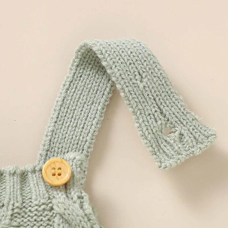 Fall Infant Unisex Sleeveless Solid Color Knitted Rompers