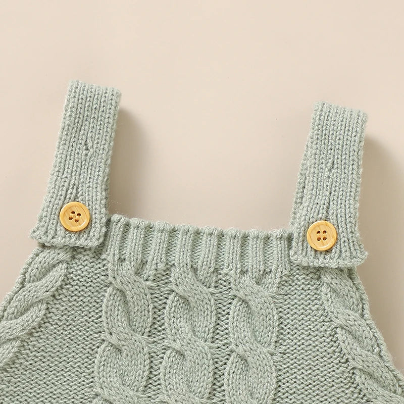 Fall Infant Unisex Sleeveless Solid Color Knitted Rompers