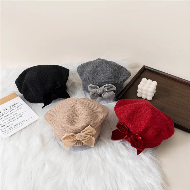 Autumn Winter Bowknot Knitted Beret