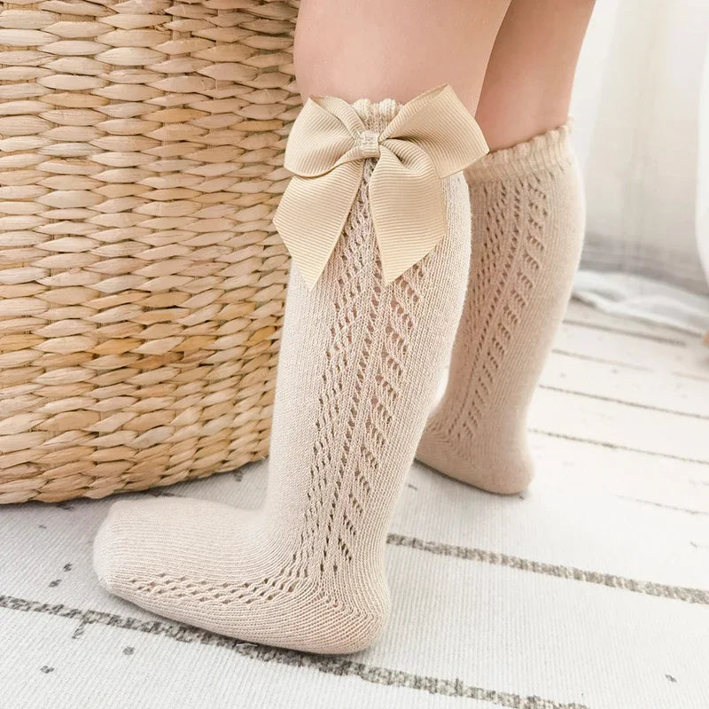 Baby Girls Socks Spanish Style Bow Cotton Mesh