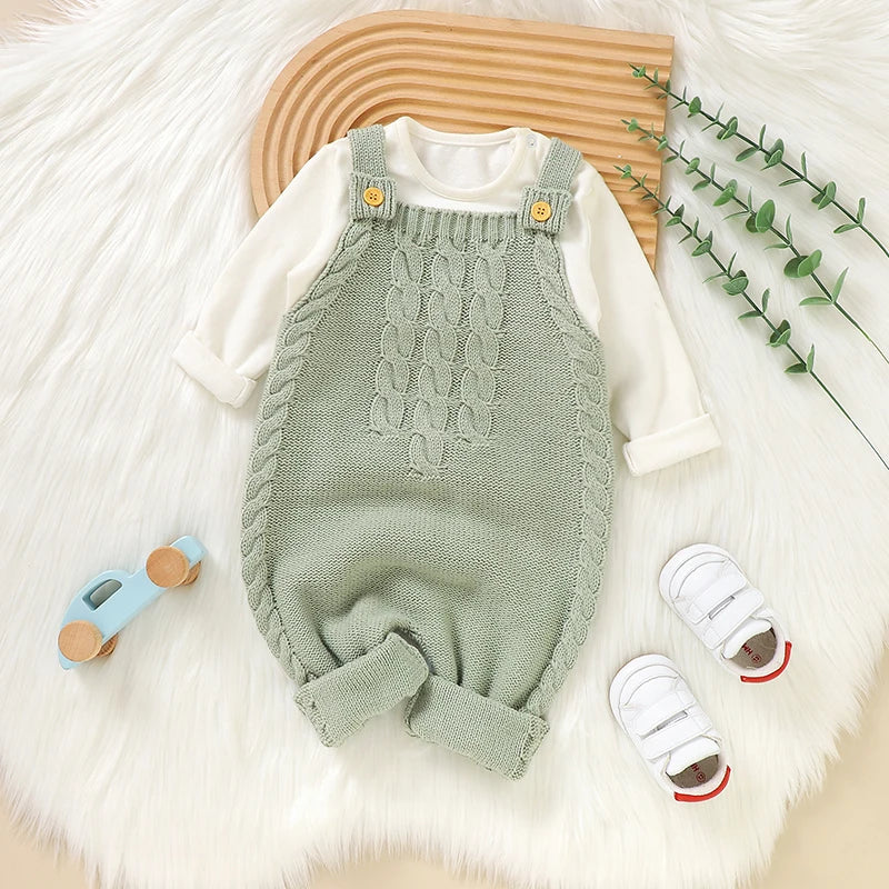 Fall Infant Unisex Sleeveless Solid Color Knitted Rompers