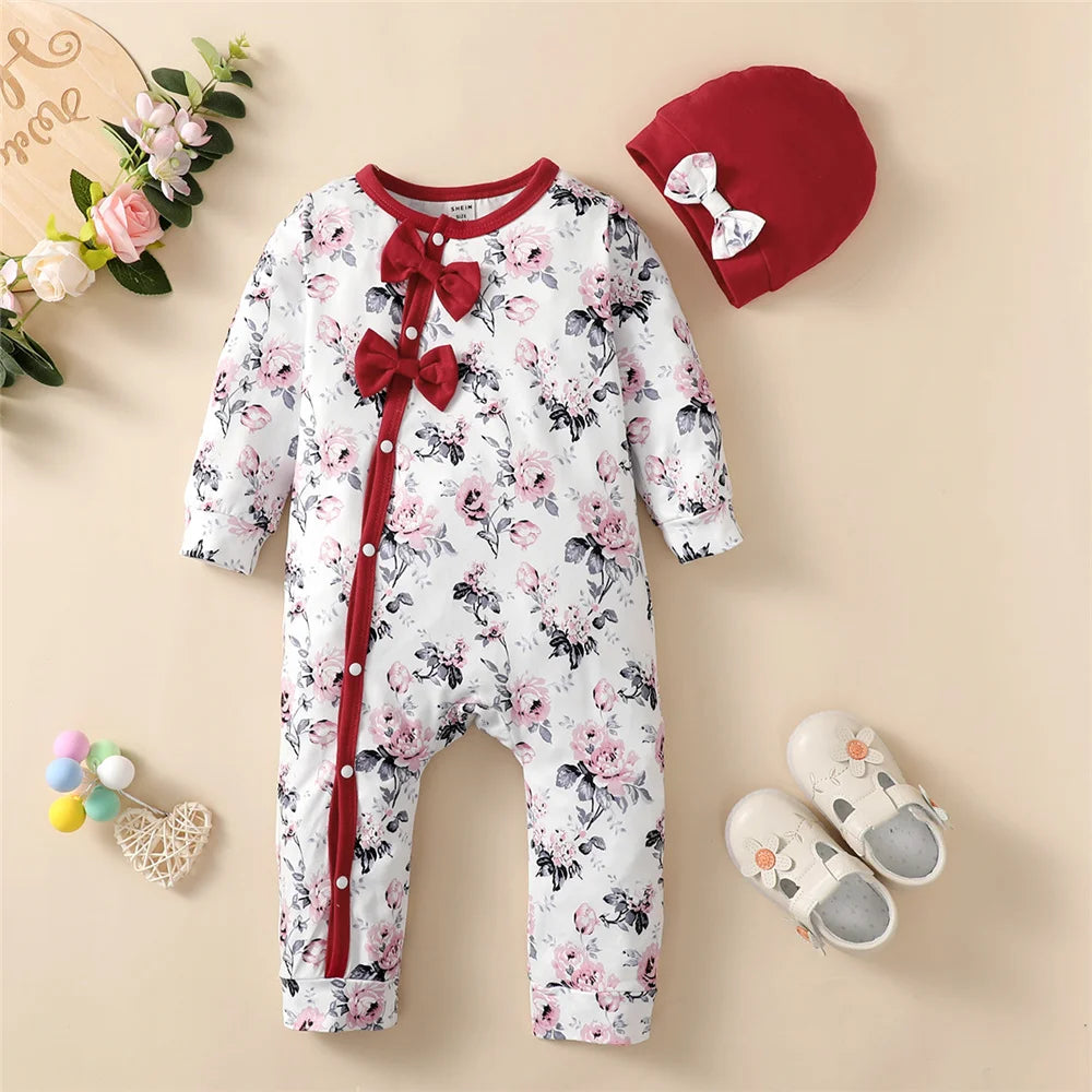 Baby Flower Spring Jumpsuit with Hat