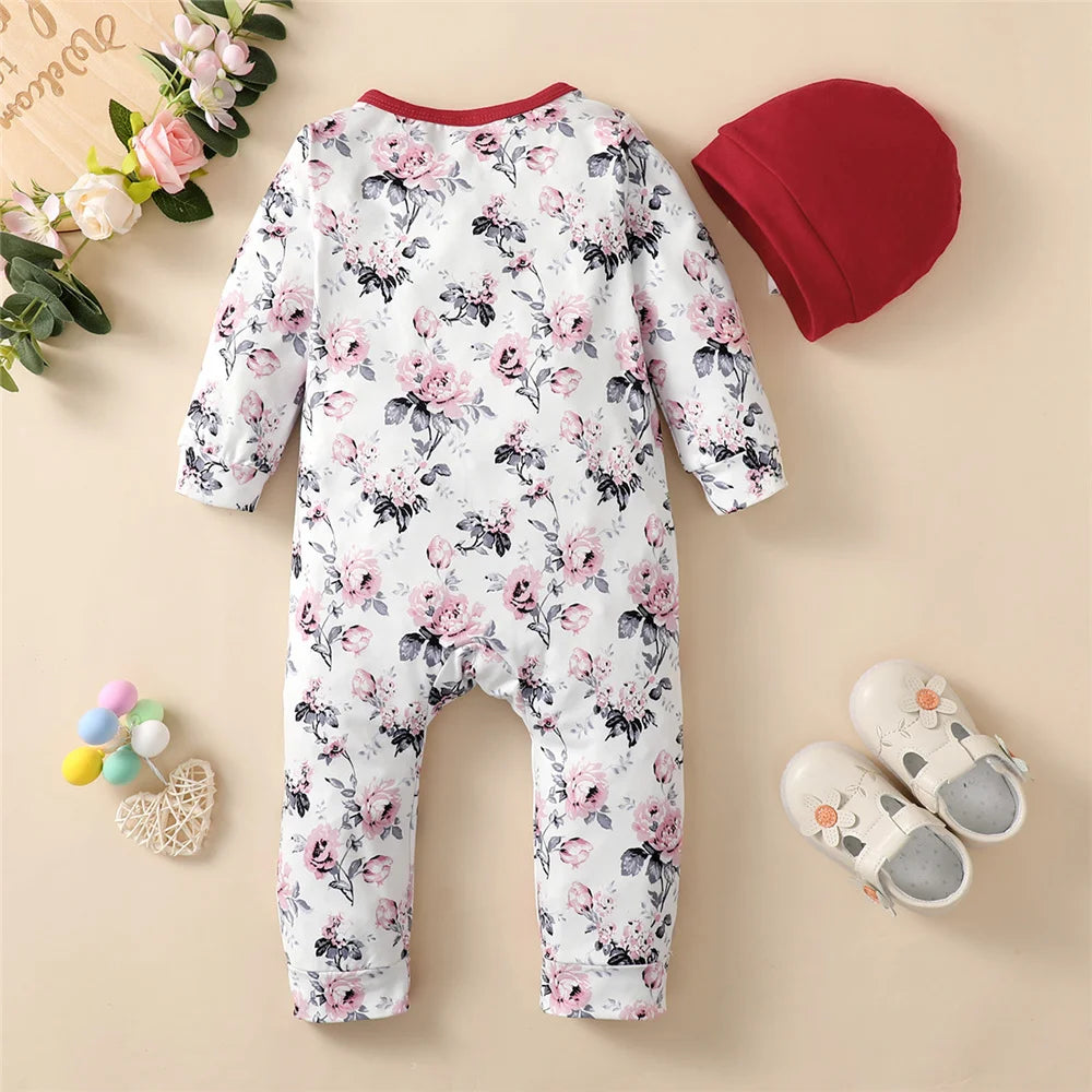 Baby Flower Spring Jumpsuit with Hat