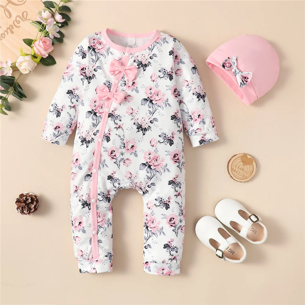 Baby Flower Spring Jumpsuit with Hat