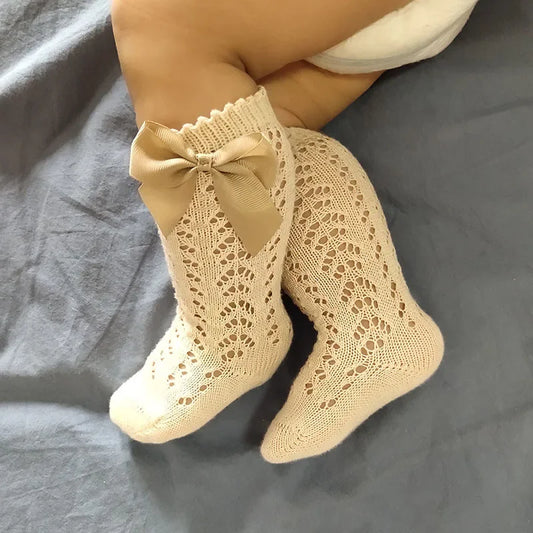 Baby Girls Socks Spanish Style Bow Cotton Mesh