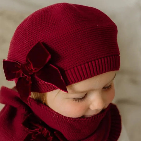 Autumn Winter Bowknot Knitted Beret