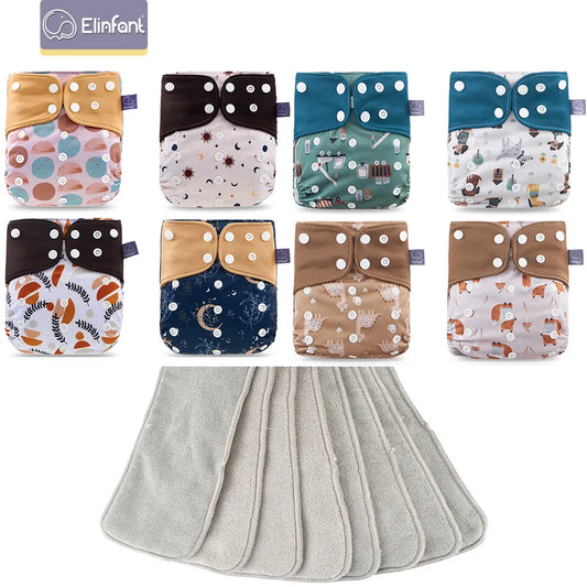 Elinfant: Cloth Diapers with Inserts 8pcs, One Size fits all